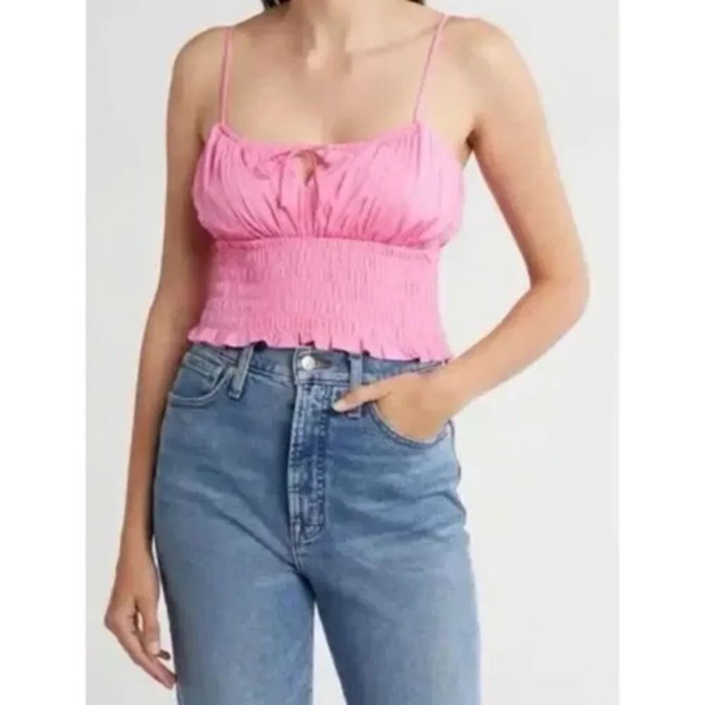NWT Wayf pink peasant crop top, size L.